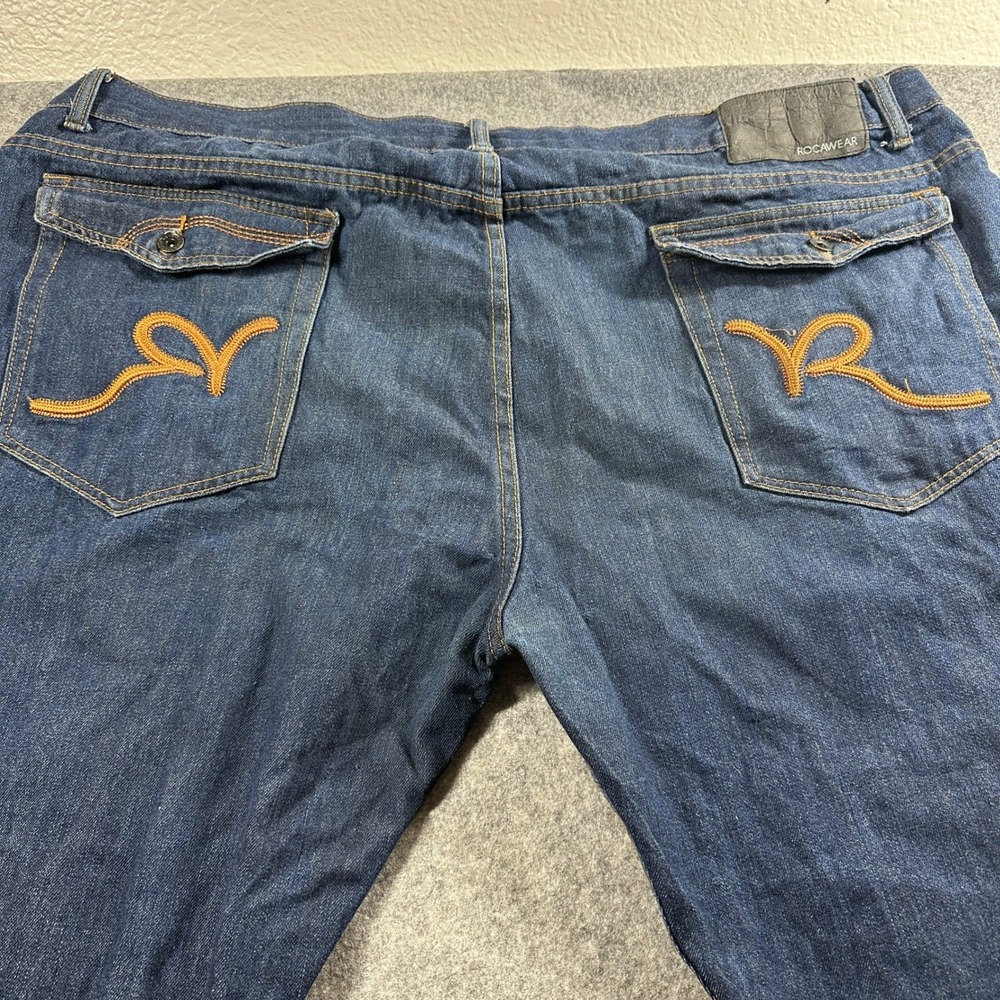 Rocawear Classic Fit Jeans Mens 52x34 Blue Baggy Embroidered Logo Y2K Hip Hop